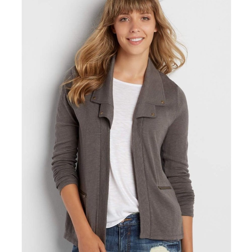 SOLD Maurices Gray Open Front Cardigan Sweater M - Picture 2 of 4